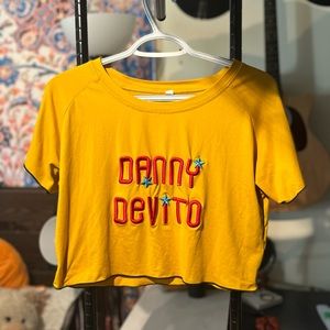 Medium Danny Devito Embroidery Patched Yellow Crop Top